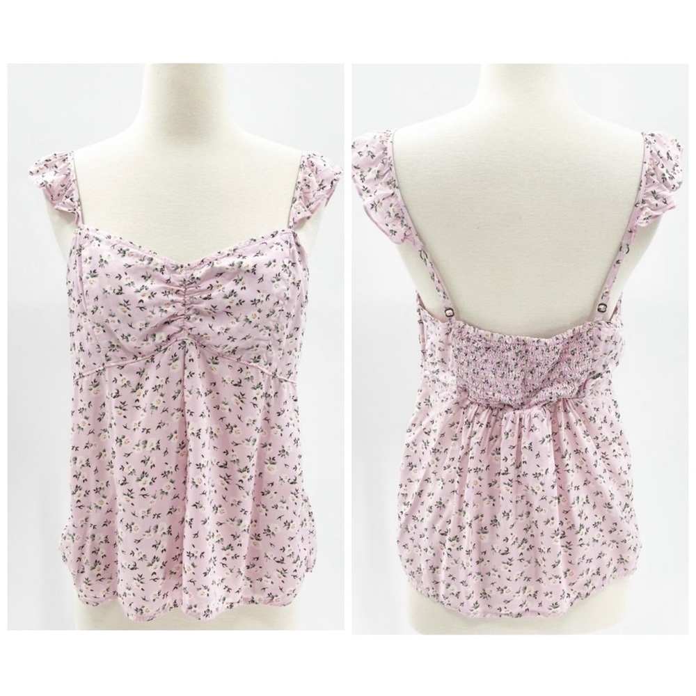 Abercrombie & Fitch Pink Floral Ruffled Strap Tank